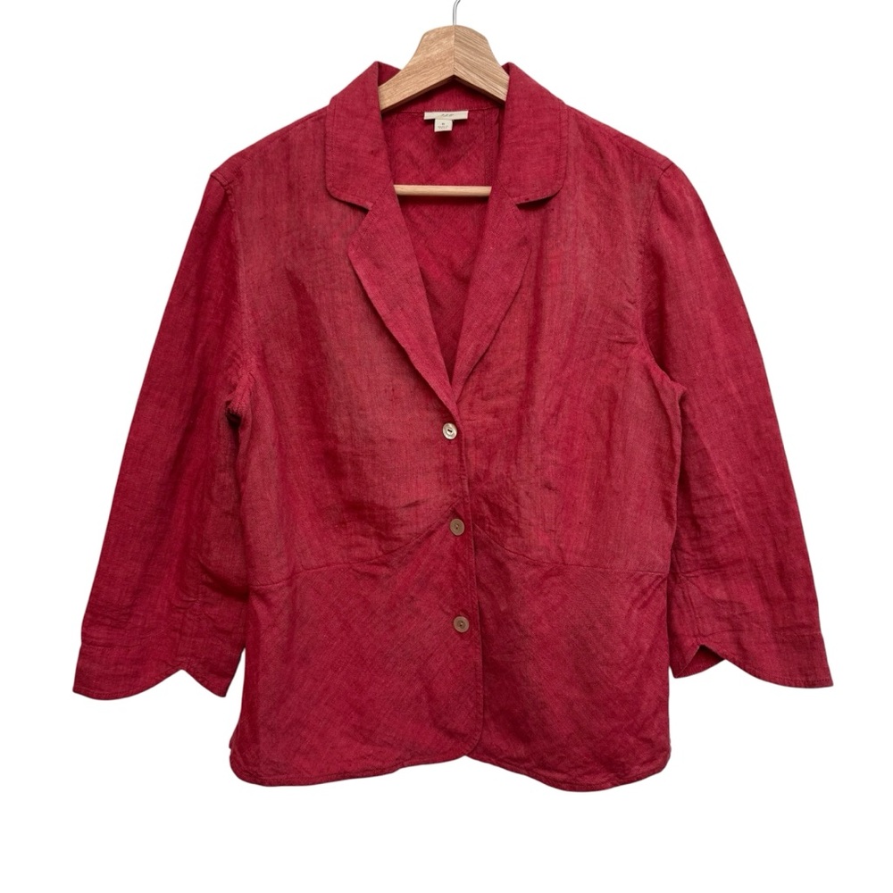 J. Jill Notch Collar Button Closure 100% Linen Blazer Jacket Women’s Size 6 Red